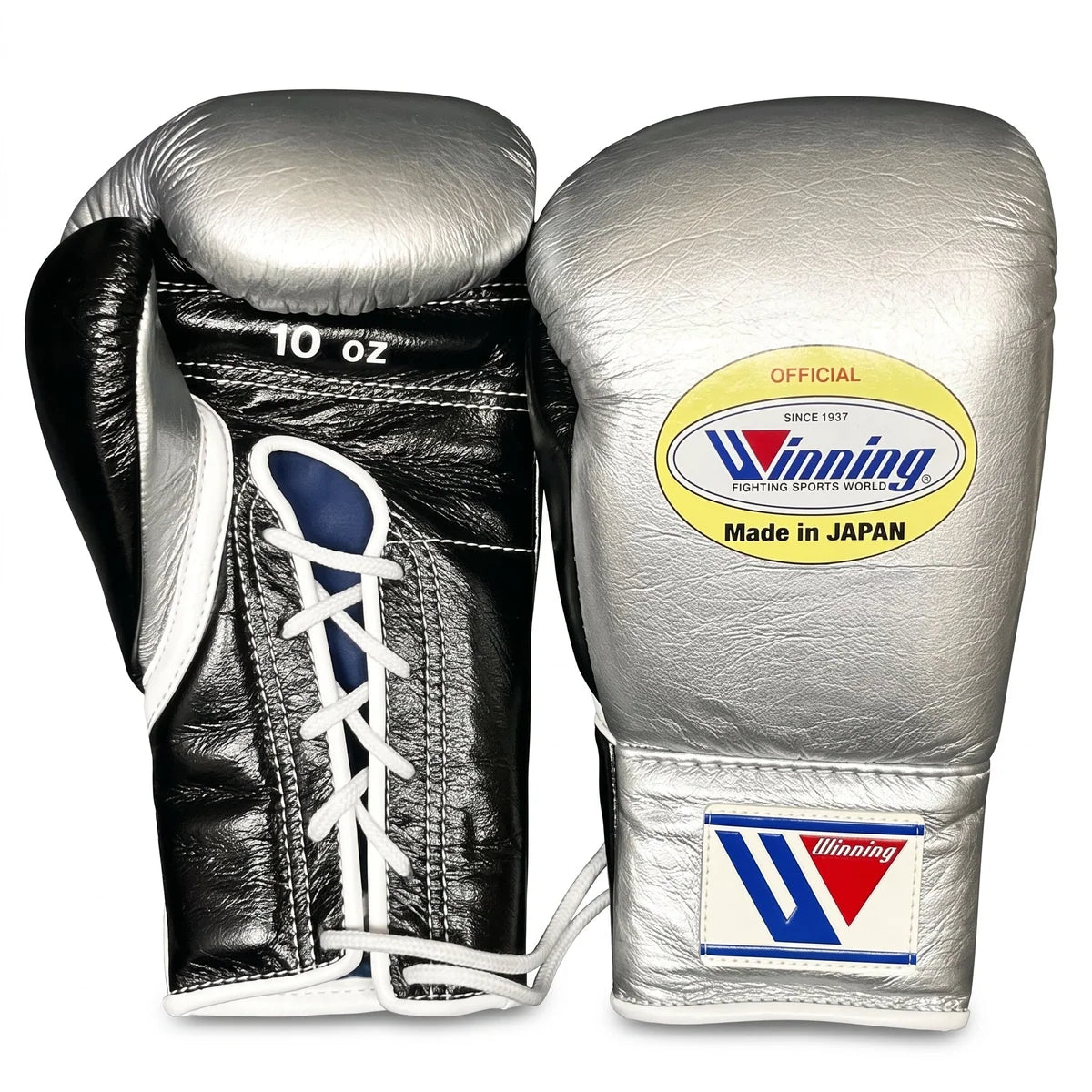 Winning Boxing Gloves Silver/Black/White  Lace up