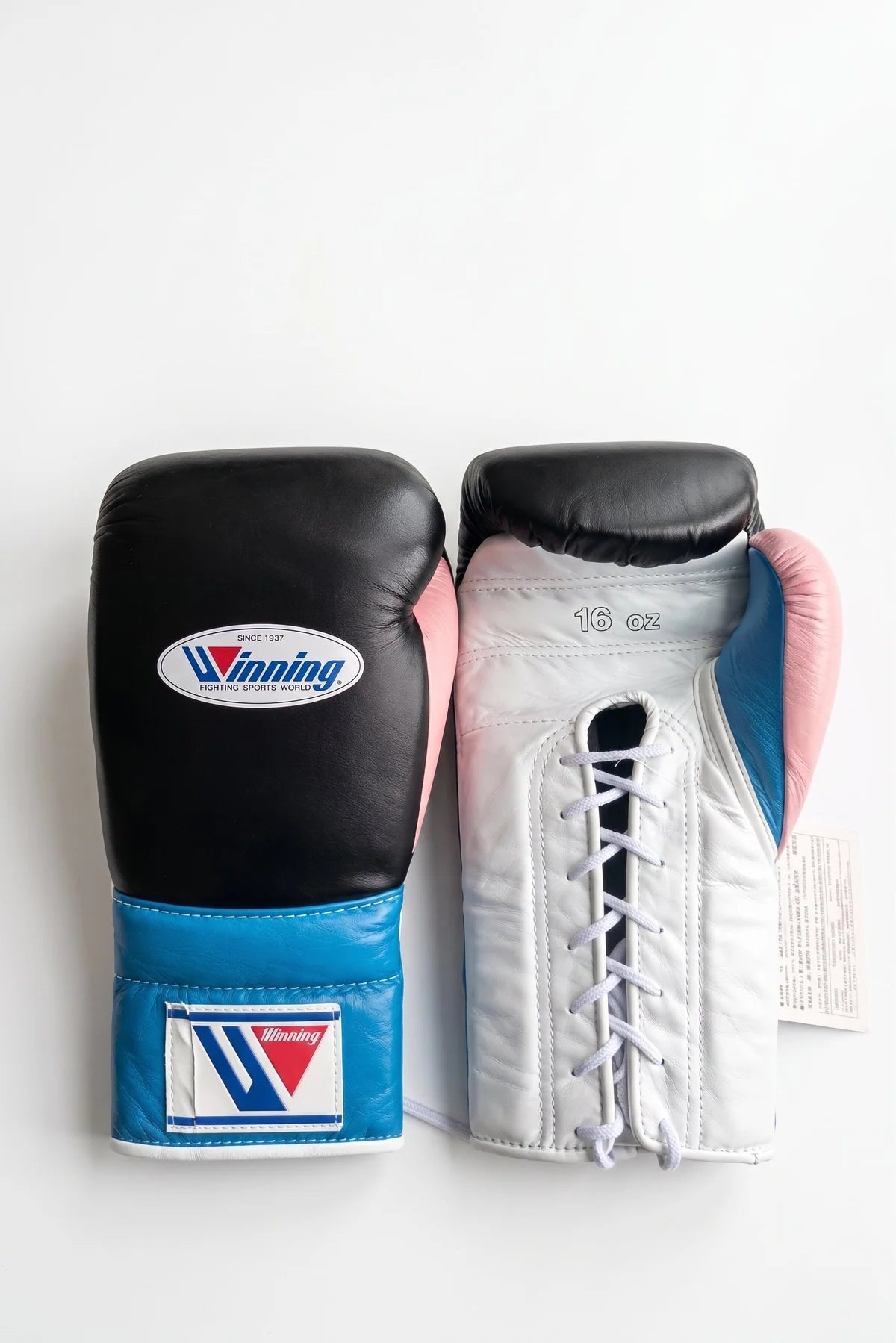 Winning Boxing Gloves Black/Pink/White/Blue Lace up