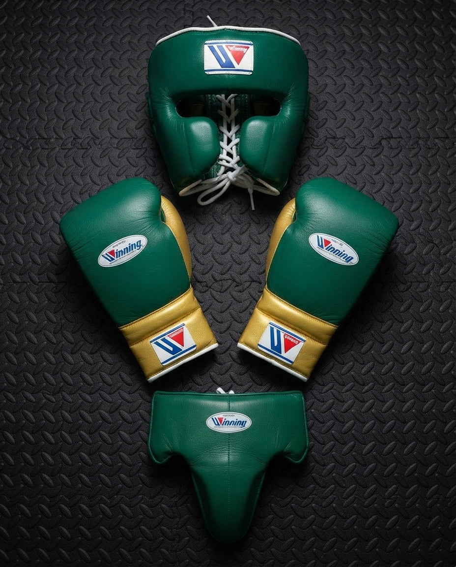 Winning Boxing Set Green/Gold Leather