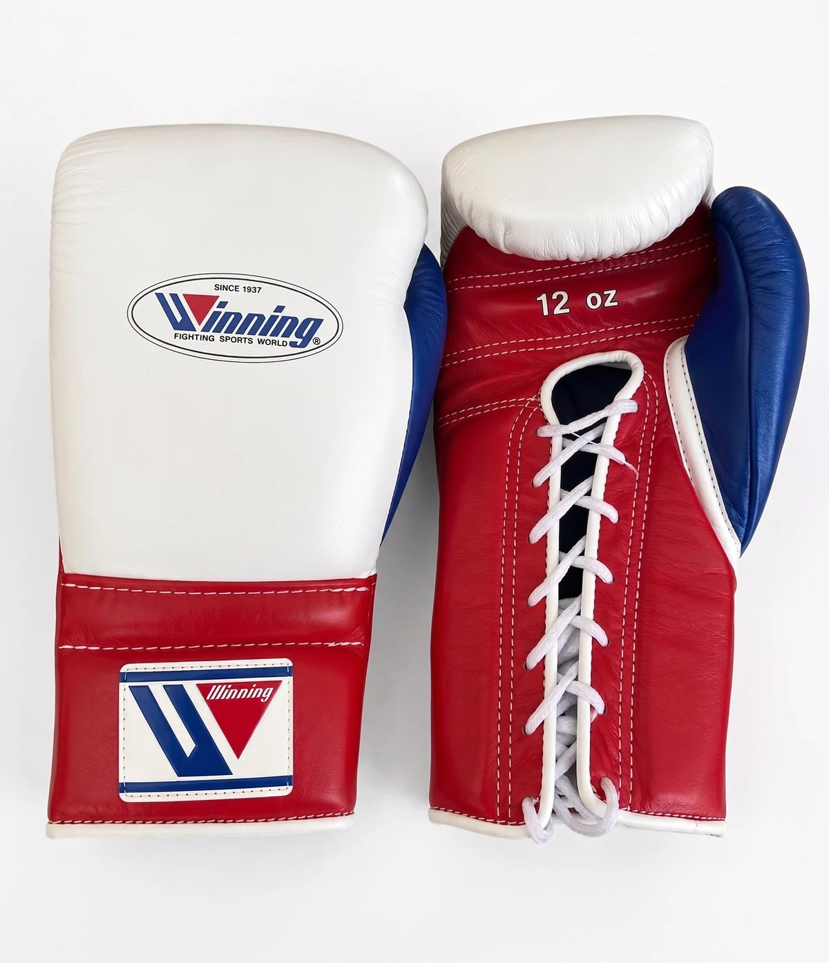 Winning Boxing Gloves White/Maroon/Blue Lace up