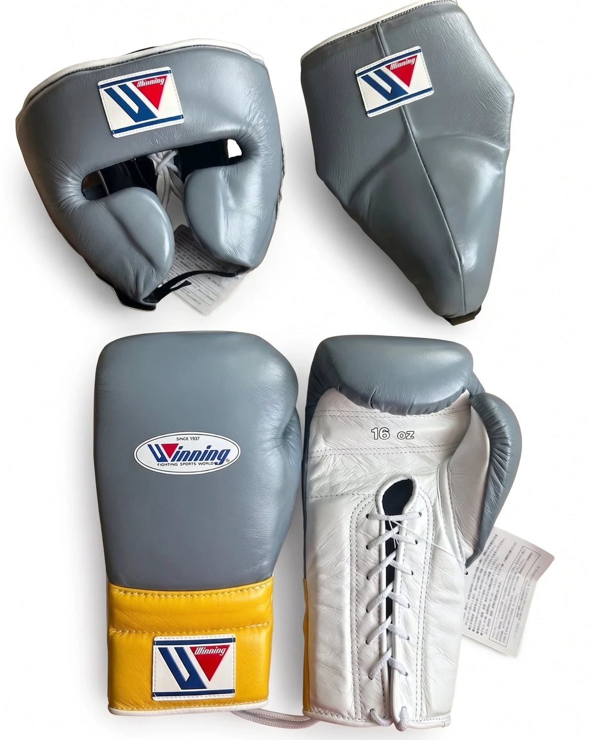 Winning Boxing Set Grey/Yellow/White Leather