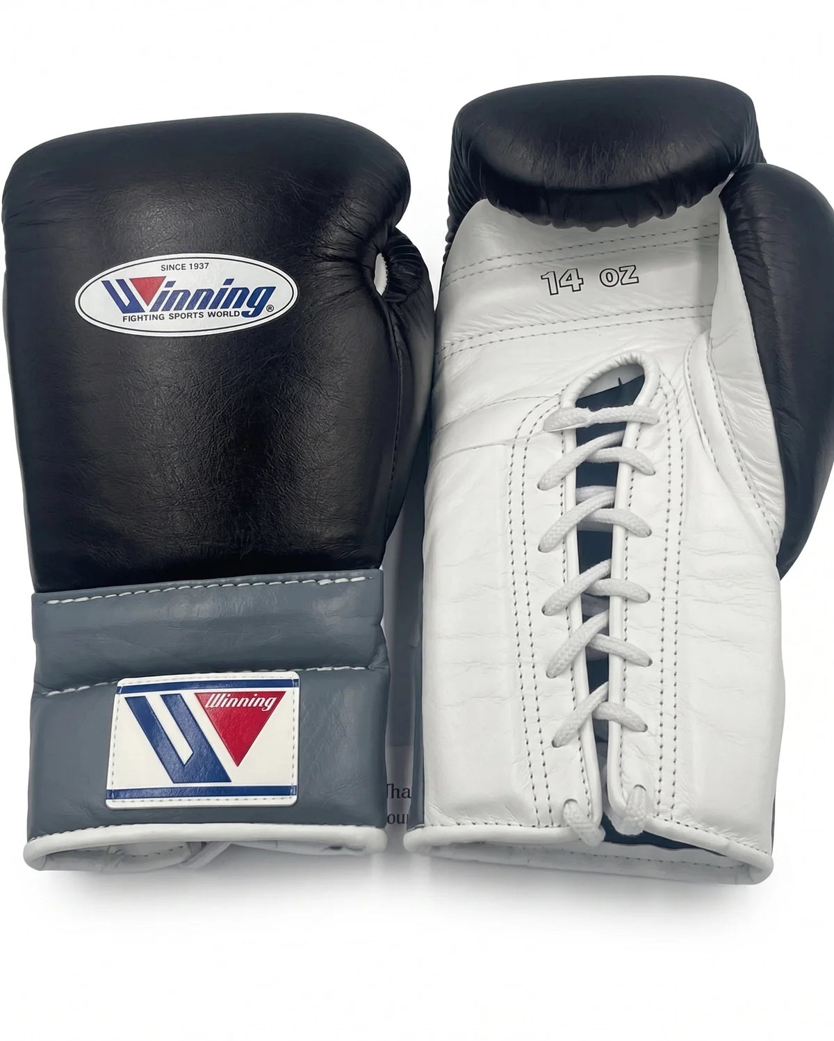Winning Boxing Gloves Black/Grey/White  Lace up
