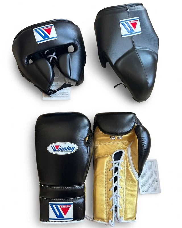 Winning Boxing Set Black/Golden Leather