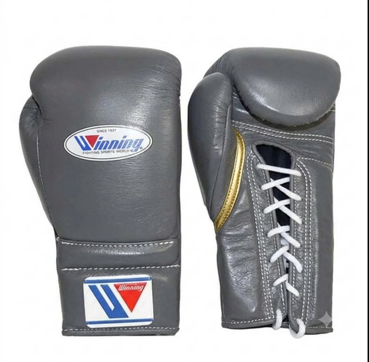 Winning Boxing Gloves Grey/Gold Lace up