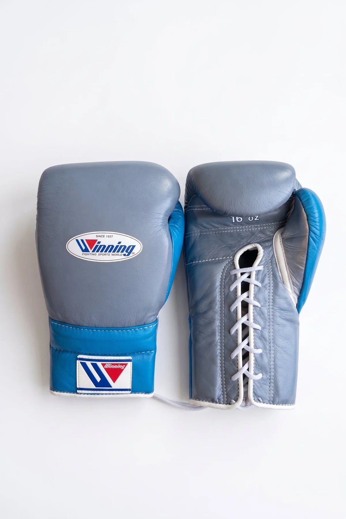 Winning Boxing Gloves Grey/Blue Lace up