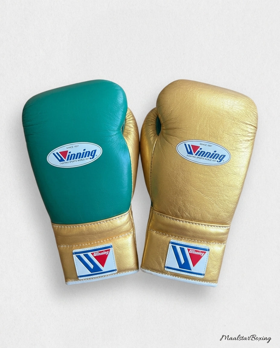 Winning Boxing Set Green/Gold Leather