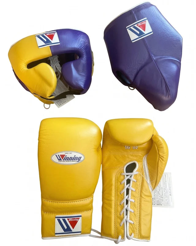 Winning Boxing Set Yellow/Blue Leather