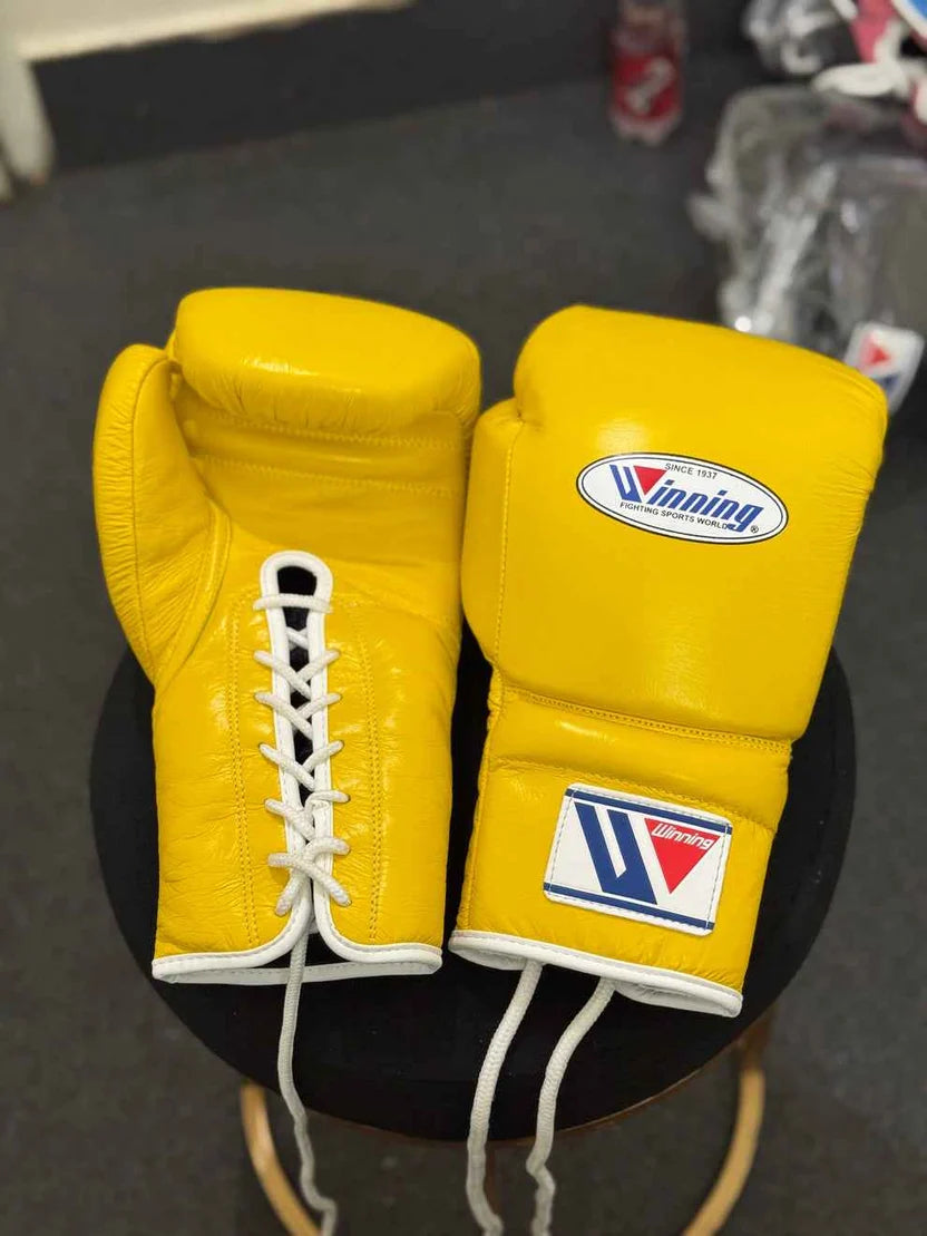 Winning Boxing Gloves Yellow/White Lace up