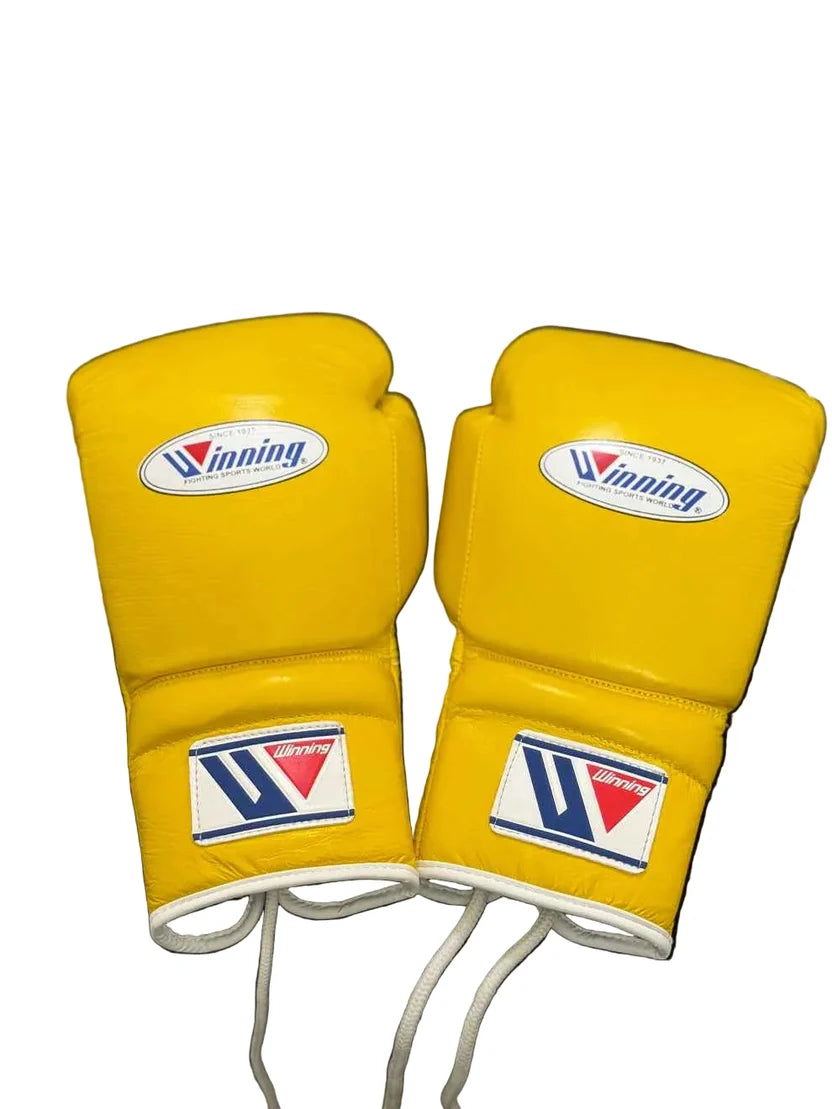 Winning Boxing Gloves Yellow/White Lace up