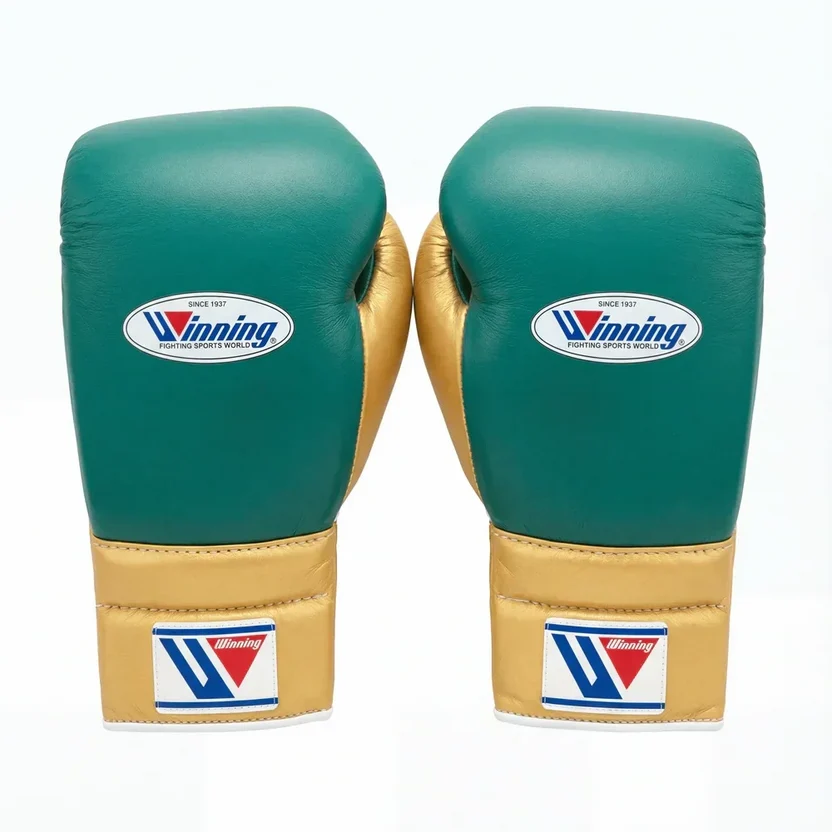 Winning Boxing Gloves Green/ Golden Lace up