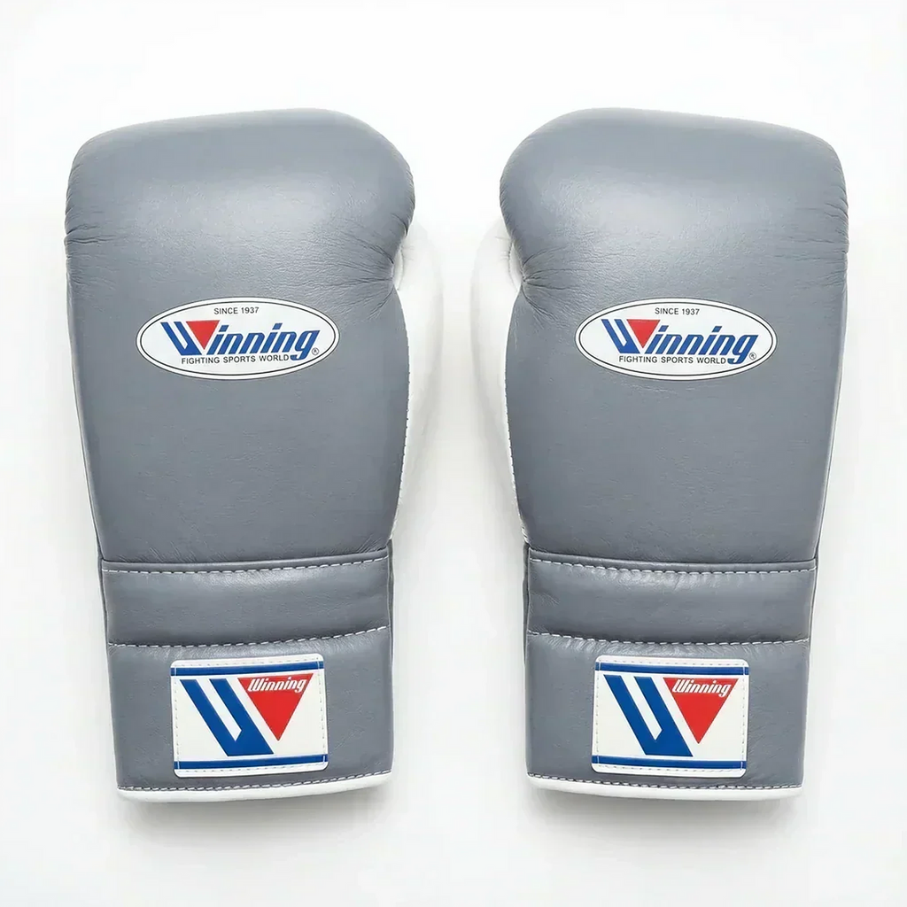 Winning Boxing Gloves Grey/Black/White Lace-Up