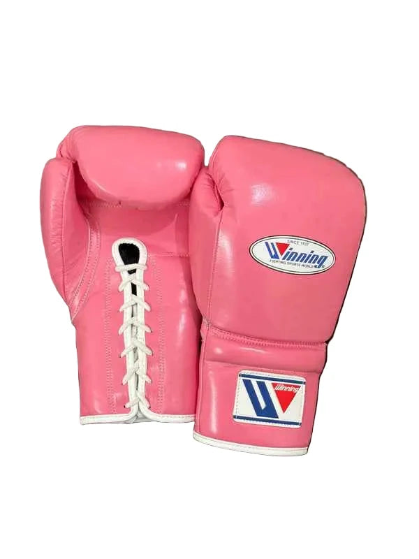 Winning Boxing Gloves Pink/White Lace up