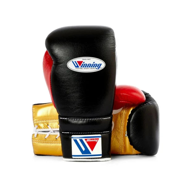Winning Boxing Gloves Black/Gold/Red Custom Made