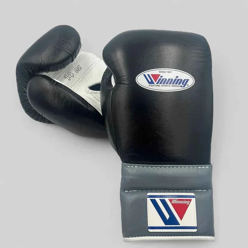 Winning Boxing Gloves Black/Grey/Silver Lace up