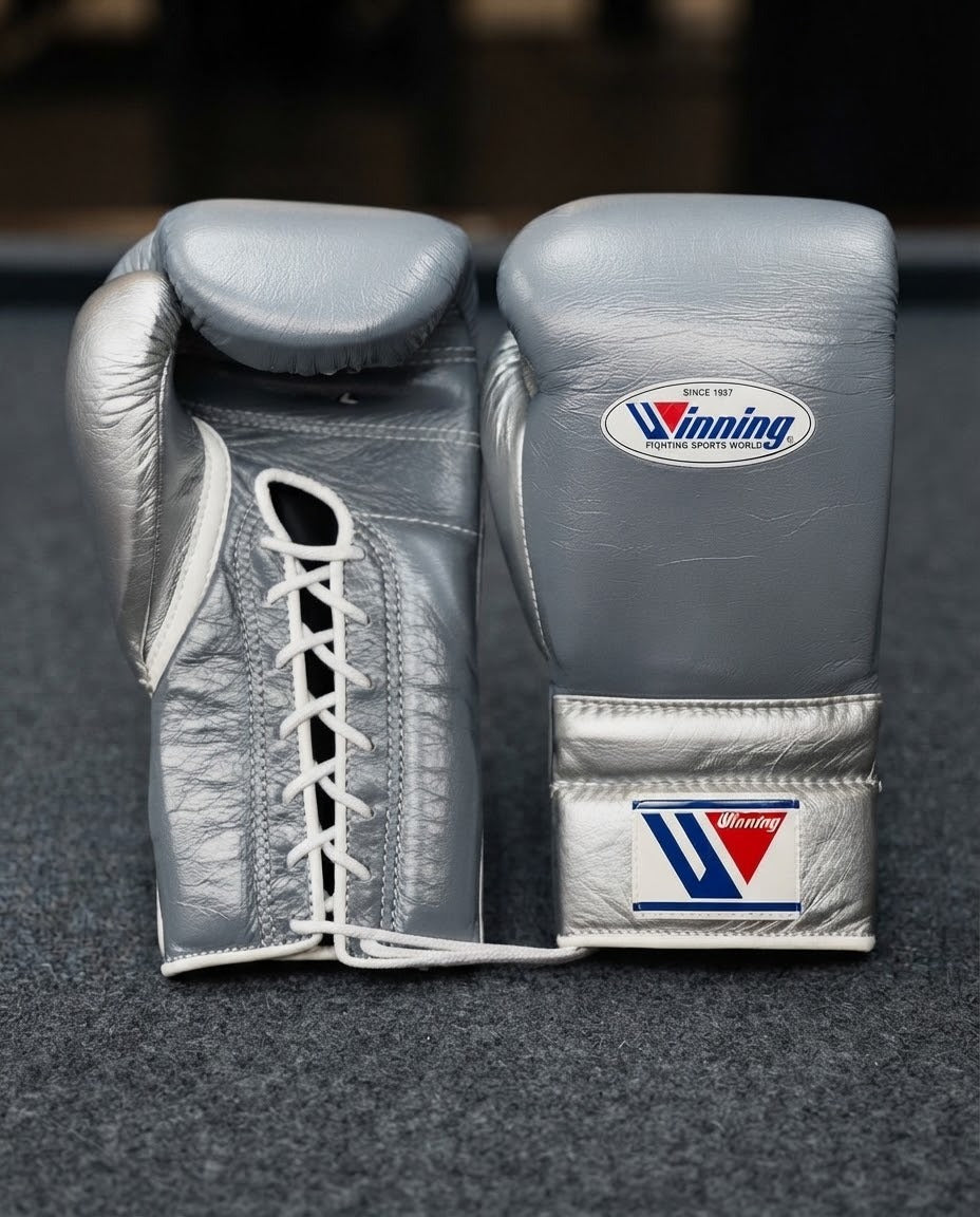 Winning Boxing Gloves Grey/Silver Lace-Up