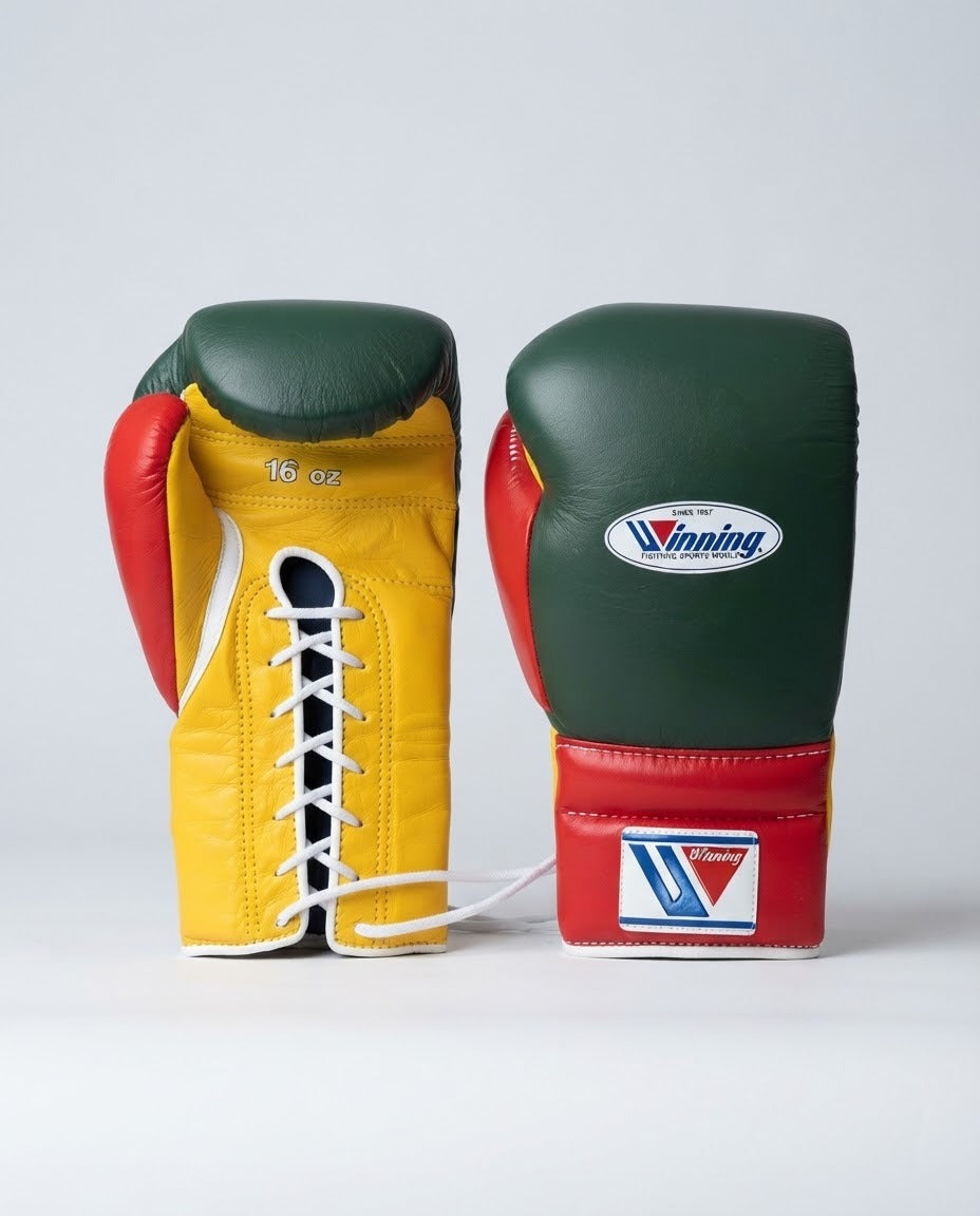 Winning Boxing Gloves Green/Yellow/Red Lace-Up