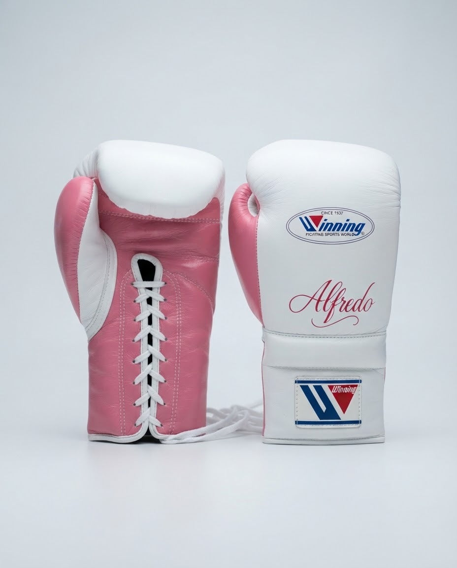 Winning Boxing Gloves White/Pink Lace-Up