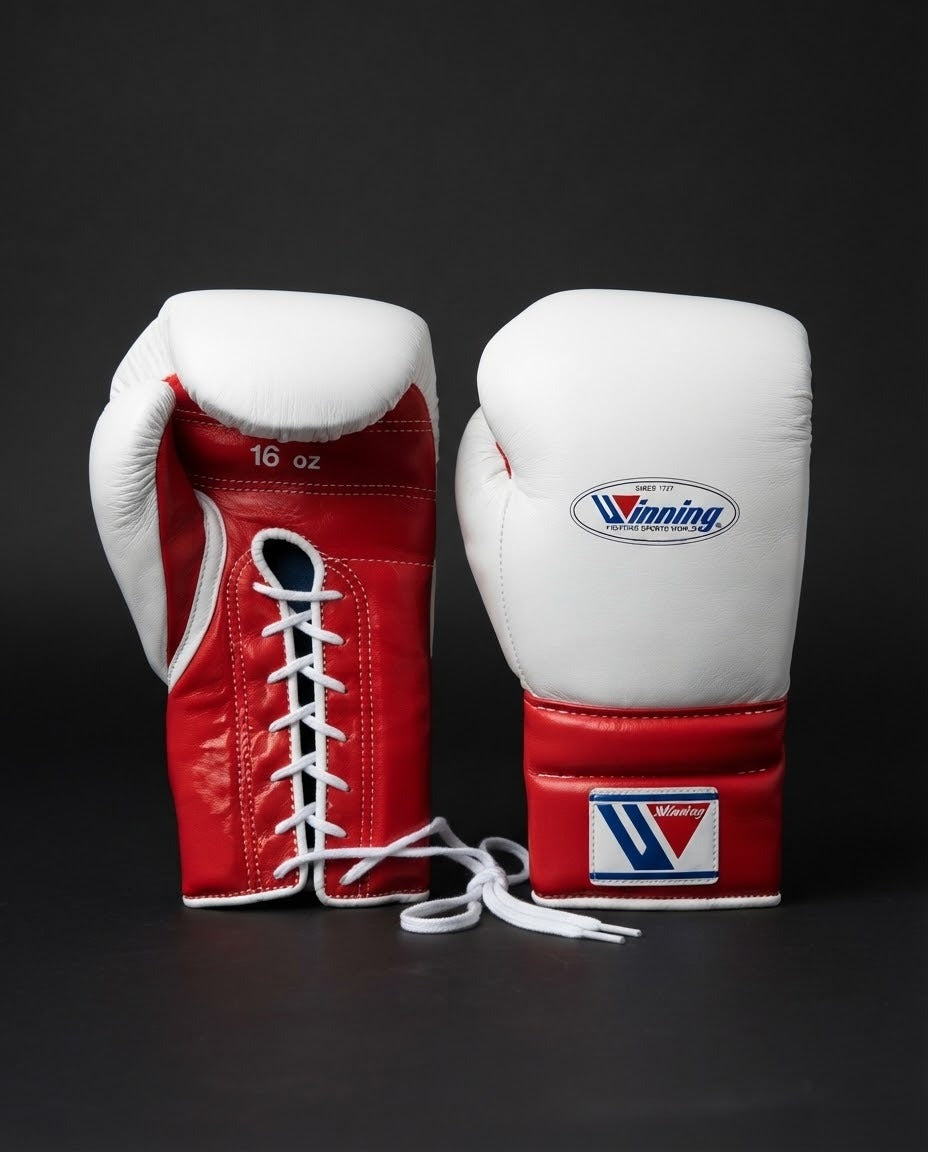 Winning Boxing Gloves White/Red Lace-Up