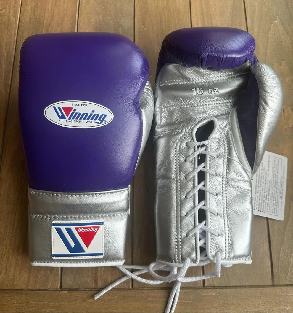 Winning Boxing Gloves Purple/Silver Lace-Up
