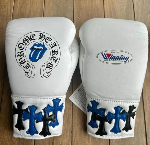 Winning Boxing Gloves White/Blue/Black Chrome Heart Style Customization