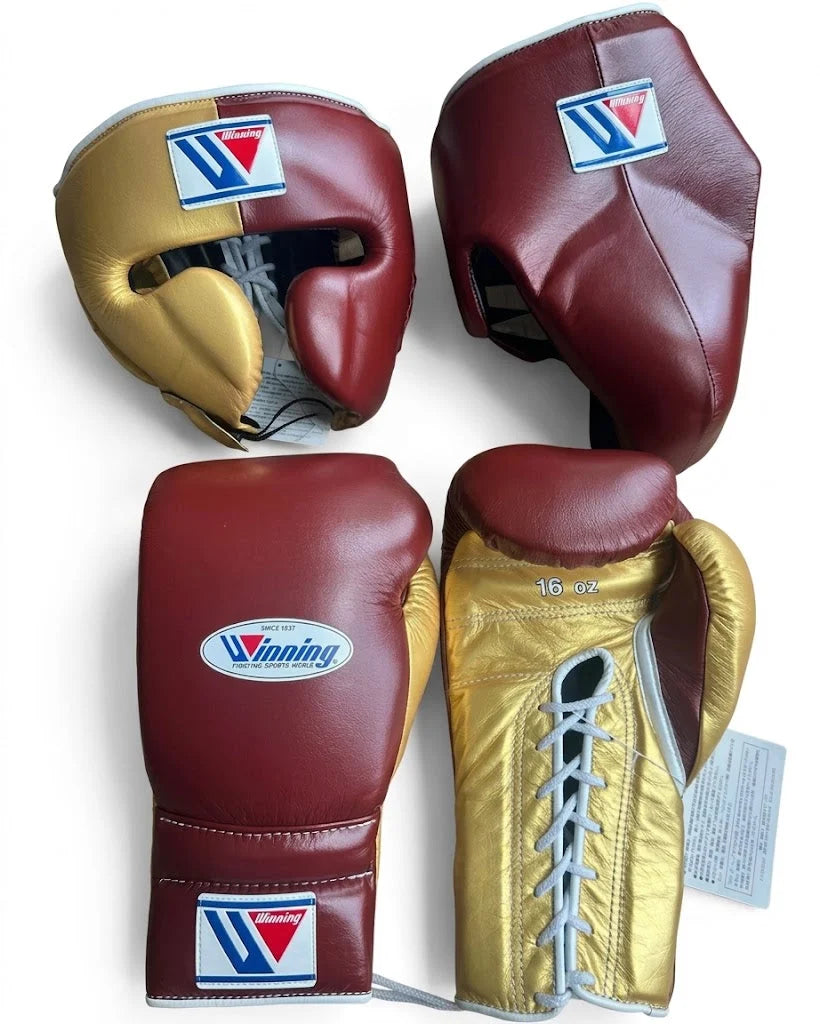 Winning Boxing Set Maroon/Gold Leather