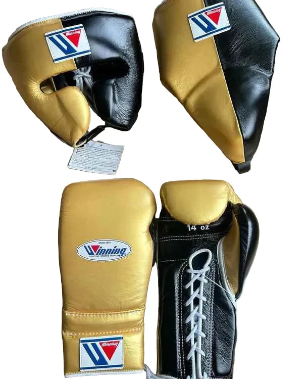 Winning Boxing Set Black/Golden Leather