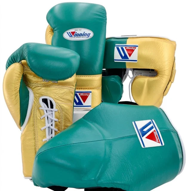 Winning Boxing Set Green/Golden Leather