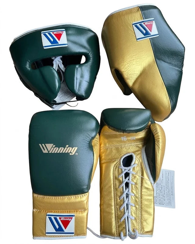 Winning Boxing Set Green/Golden Leather