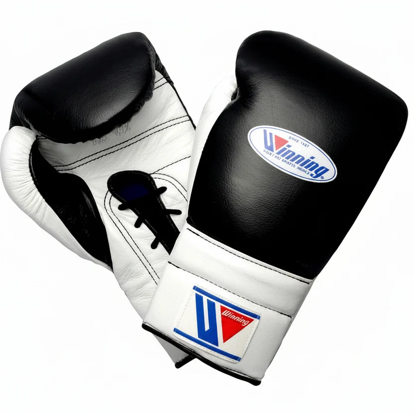 Winning Boxing Gloves Black/White Lace up