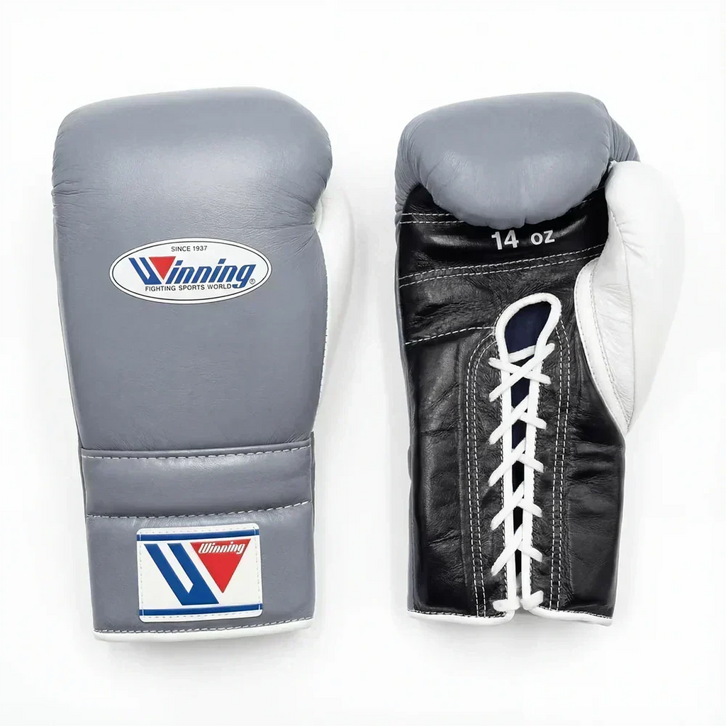 Winning Boxing Gloves Grey/Black/White Lace-Up