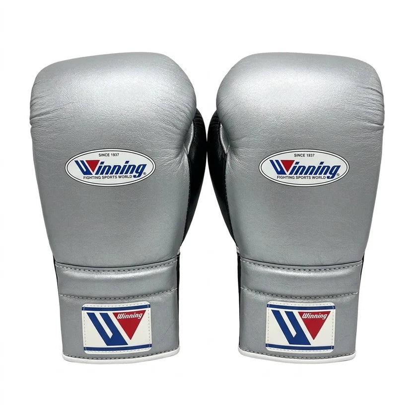 Winning Boxing Gloves Silver/Black  Lace up