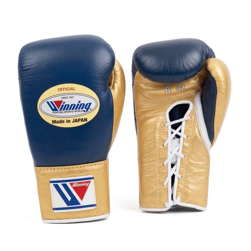 Winning Boxing Gloves Blue/Gold Lace-Up