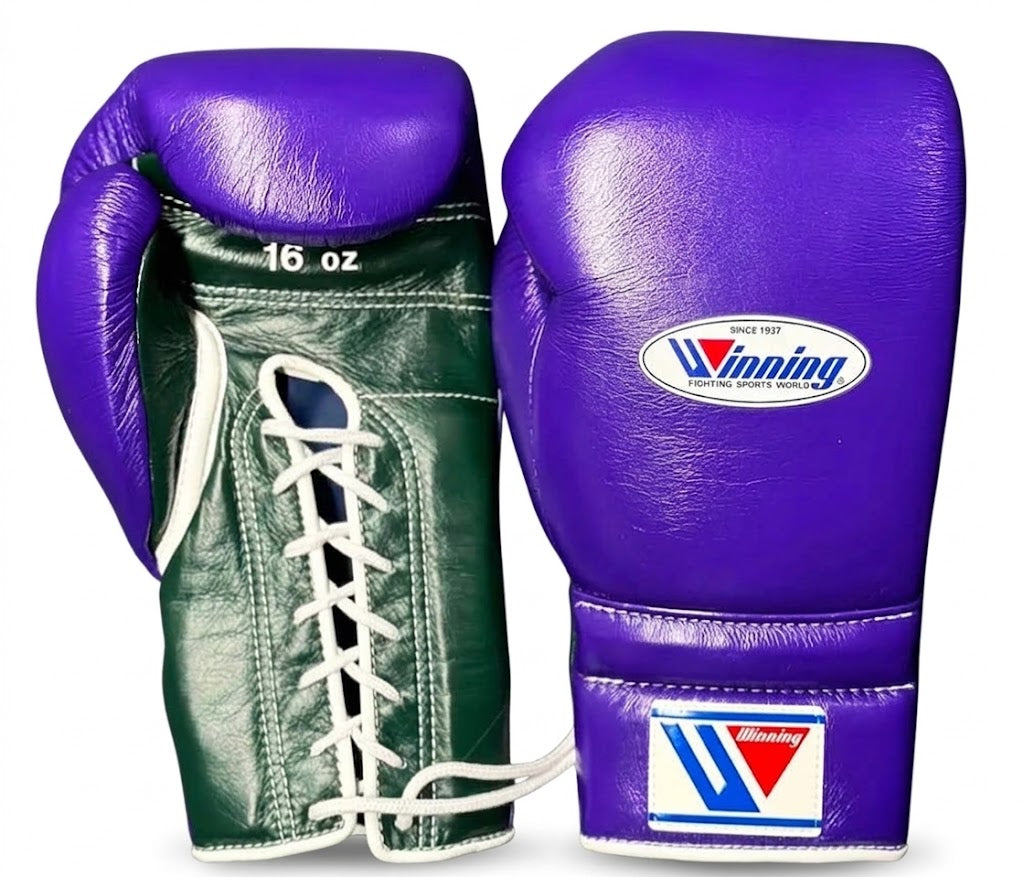 Winning Boxing Gloves Purple/Green Lace-Up