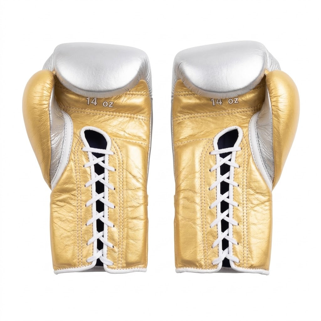 Winning Boxing Gloves Silver/Gold Lace-Up