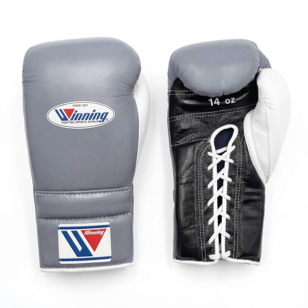 Winning Boxing Gloves Grey/Black/White Lace-Up