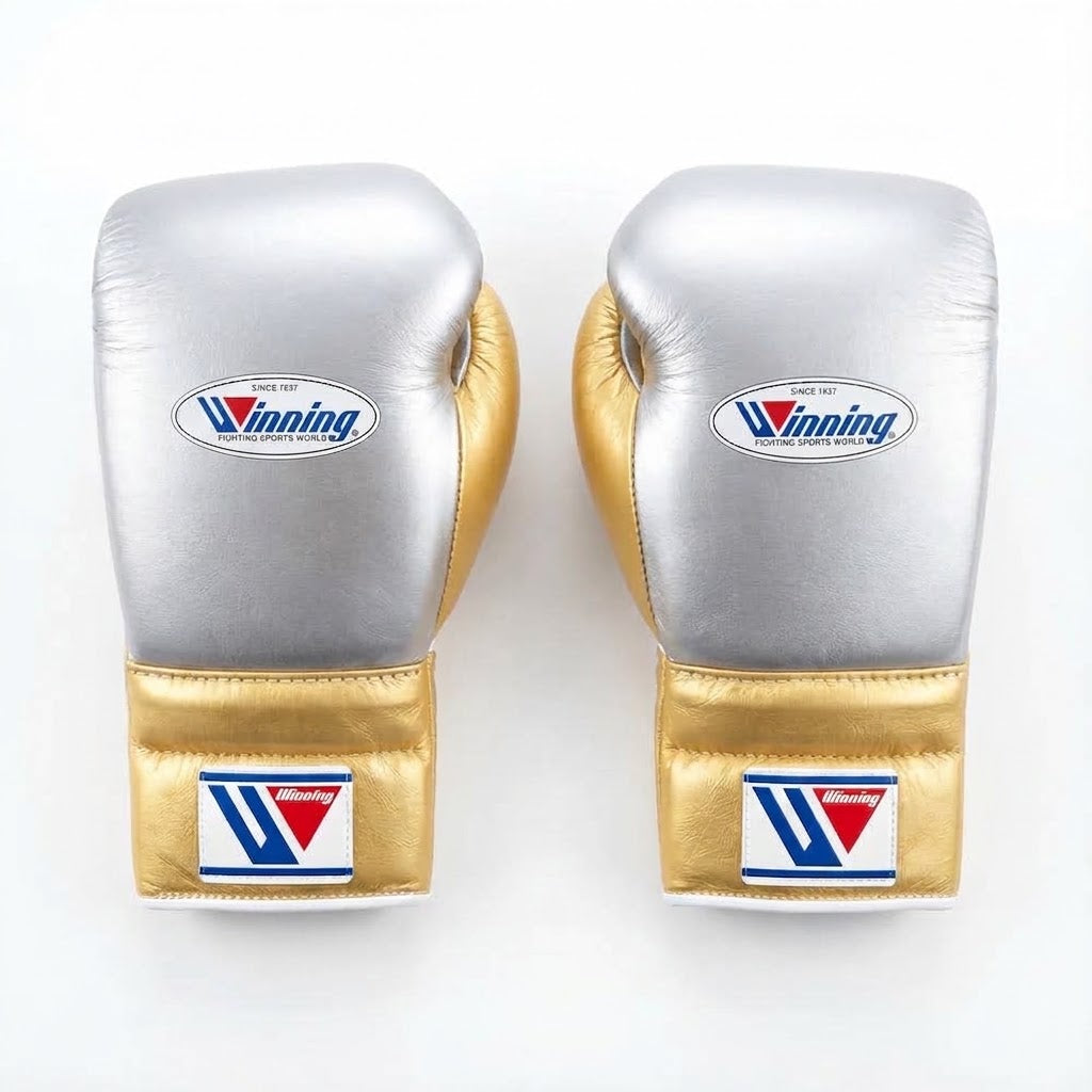 Winning Boxing Gloves Silver/Gold Lace-Up