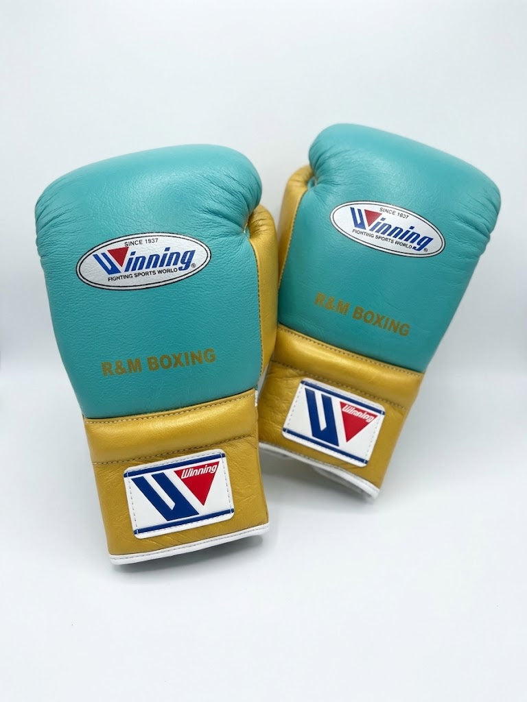 Winning Boxing Gloves Teal/Gold Lace-Up
