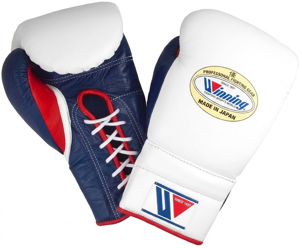 Winning Boxing Gloves White/Blue/Red Lace-Up