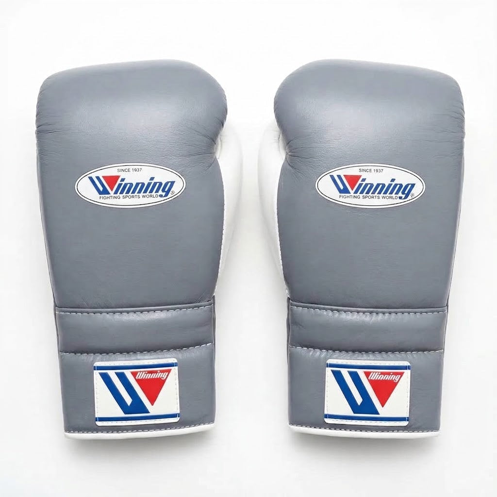 Winning Boxing Gloves Grey/Black/White Lace-Up