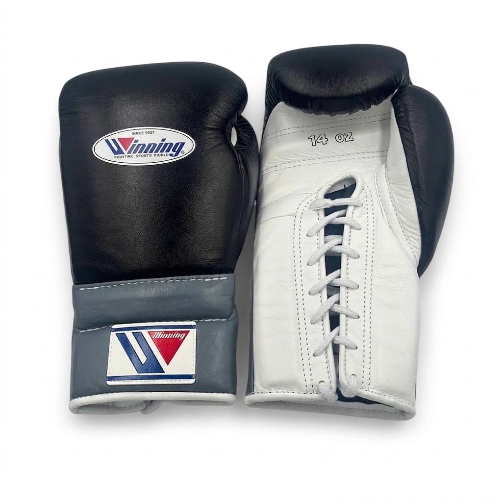 Winning Boxing Gloves Black/White/Grey Lace-Up