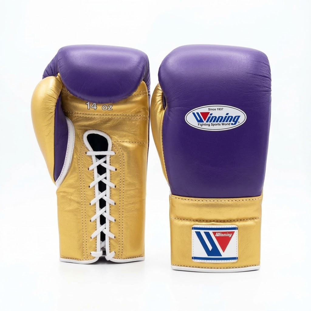 Winning Boxing Gloves Purple/Gold Lace-Up