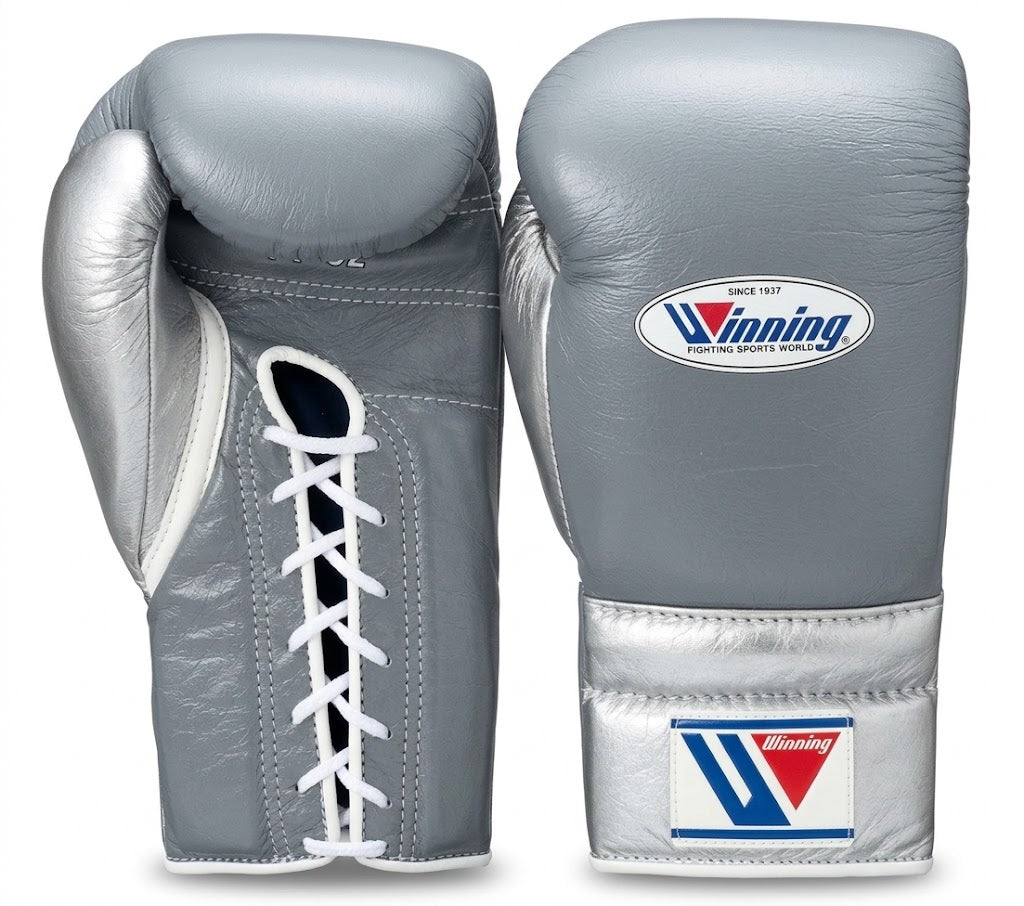 Winning Boxing Gloves Grey/Silver Lace-Up