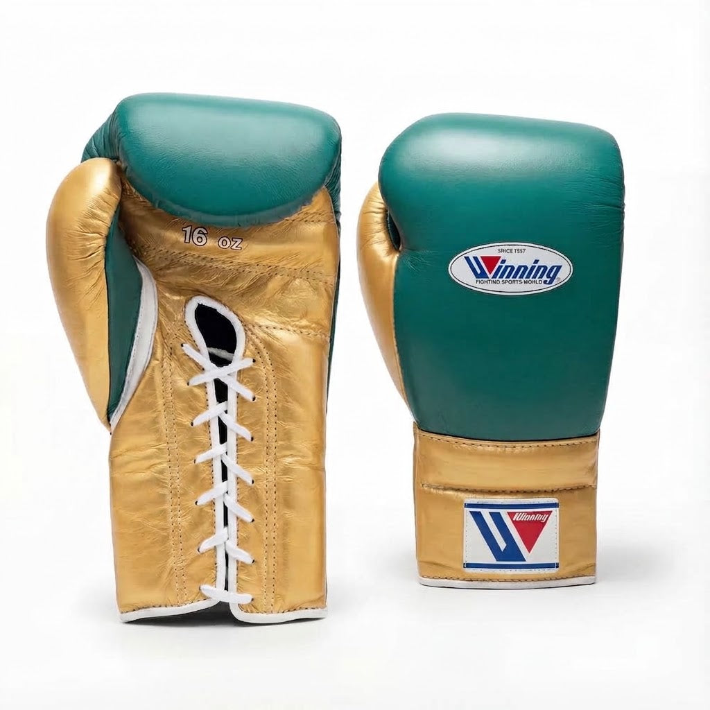 Winning Boxing Gloves Green/Gold Lace-Up