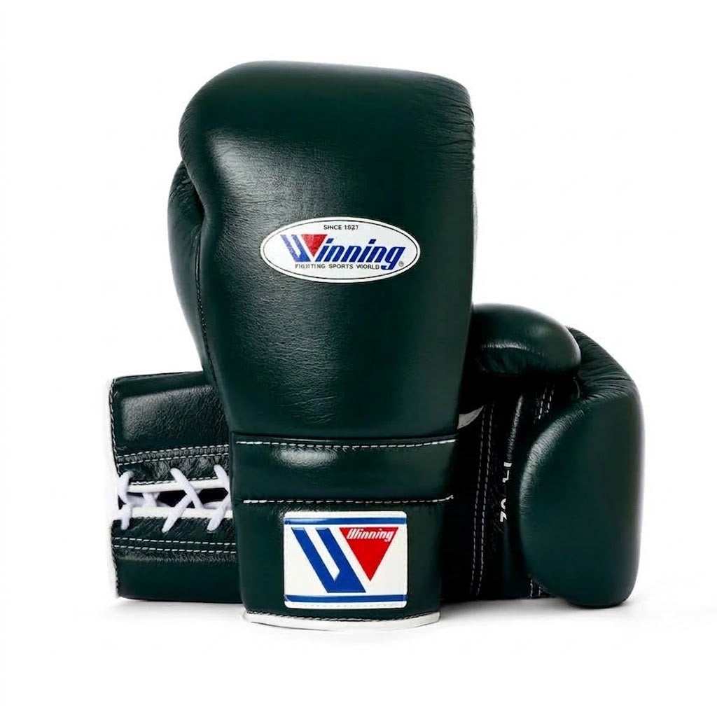 Winning Boxing Gloves Green/Black Lace-Up