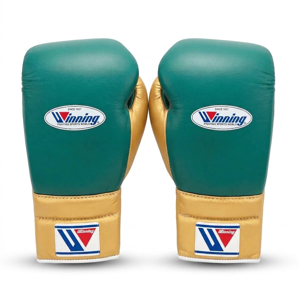 Winning Boxing Gloves Green/Gold Lace-Up
