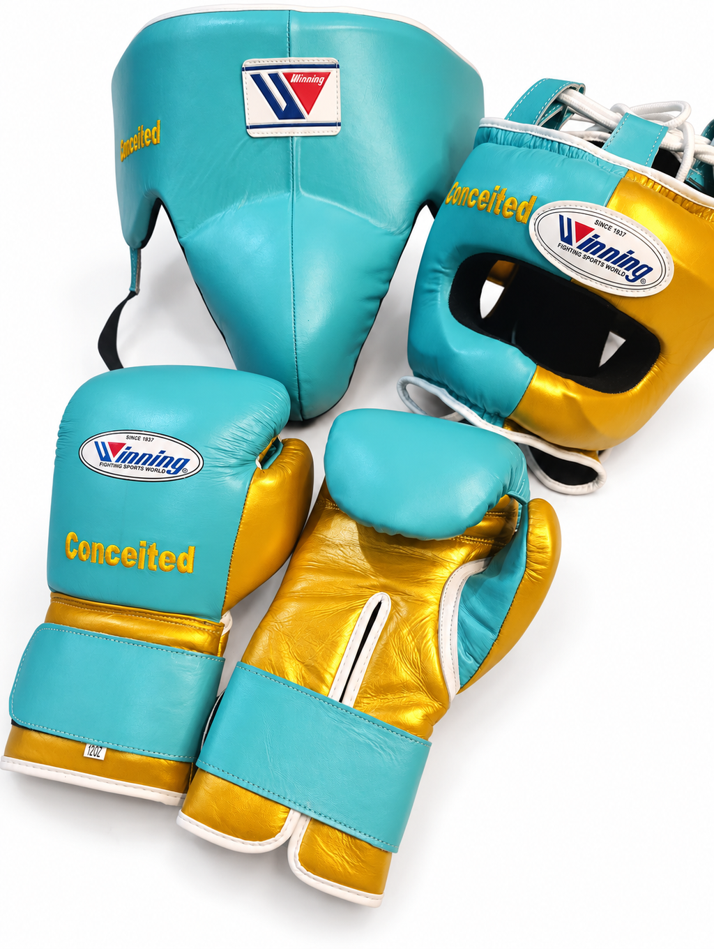Winning Boxing Set Sky-Blue/Gold Leather