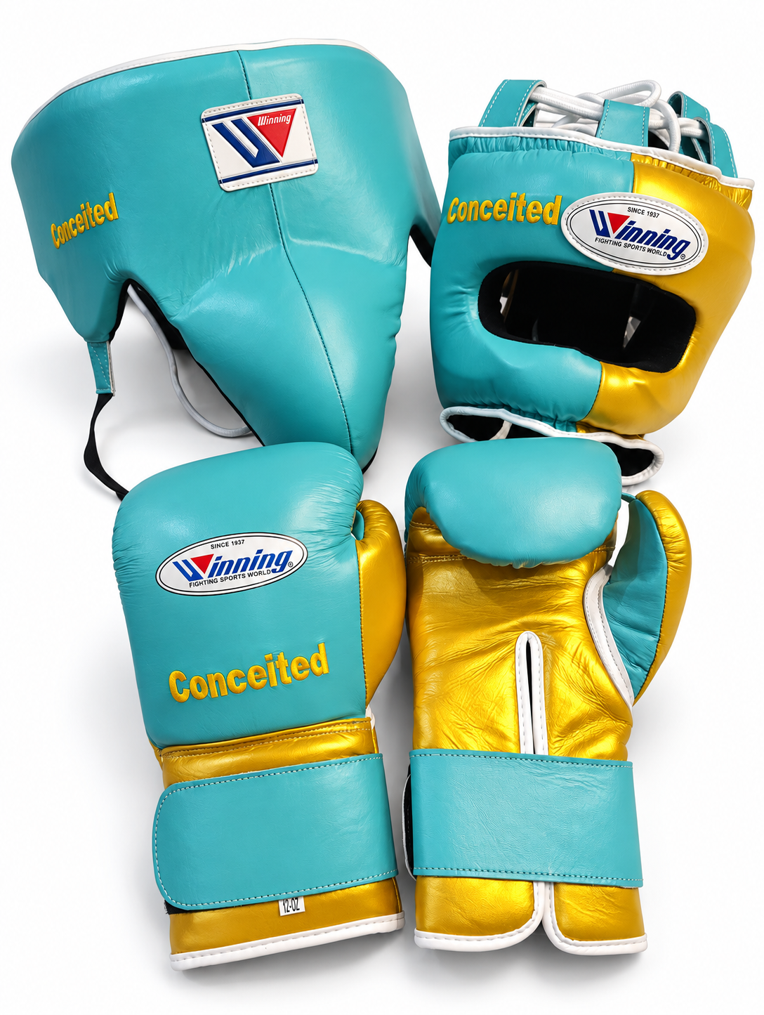 Winning Boxing Set Sky-Blue/Gold Leather