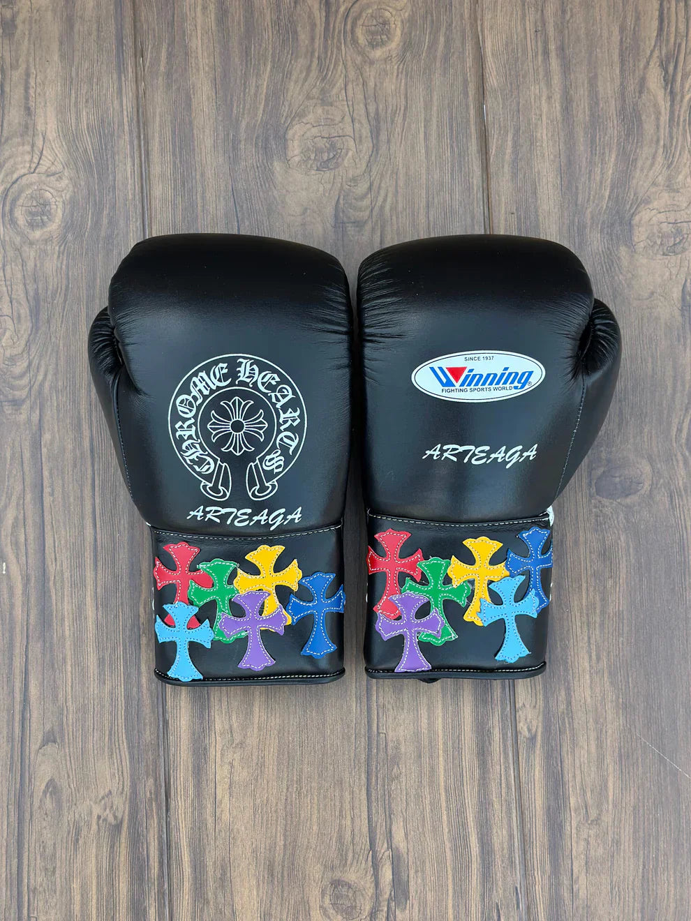 Winning Boxing Gloves Black Chrome Heart Style Custom