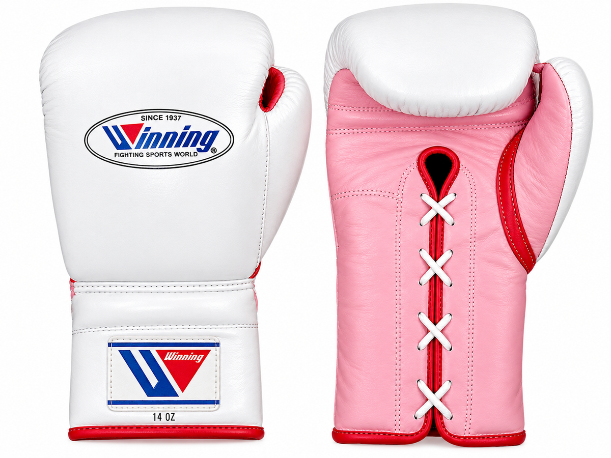 Winning Boxing Gloves White/Pink Lace-Up