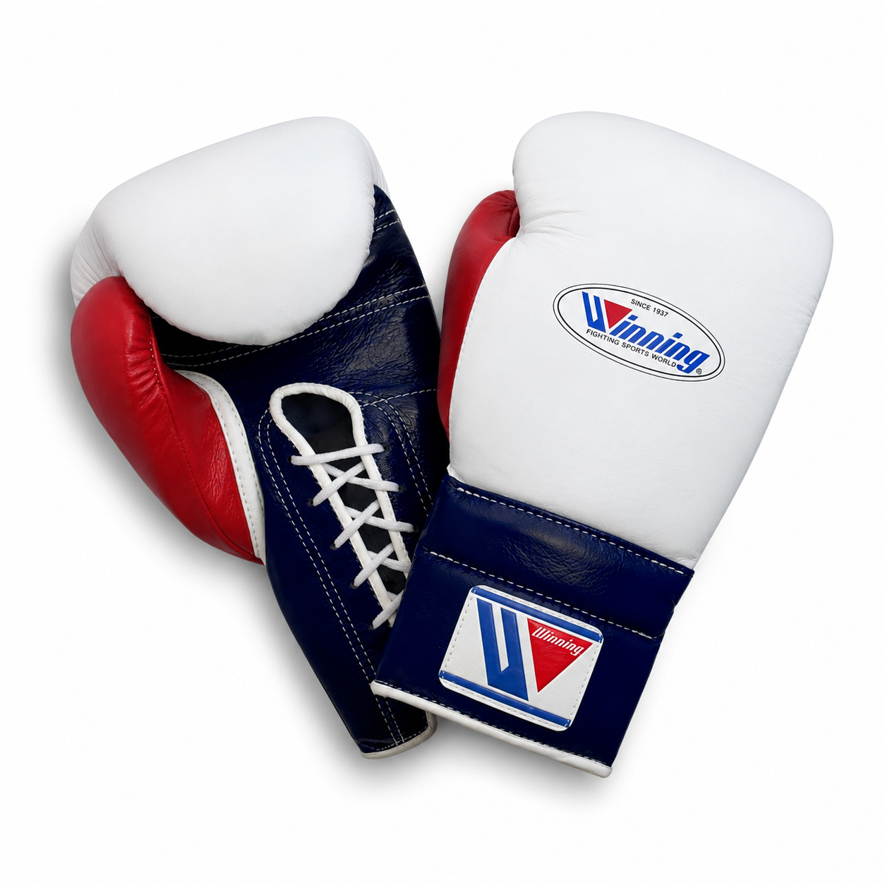 Winning Boxing Gloves White/Blue/Red Lace-Up